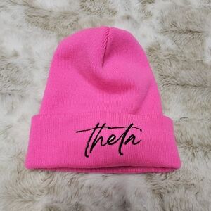 Vibrant Pink Beanie with Script Design